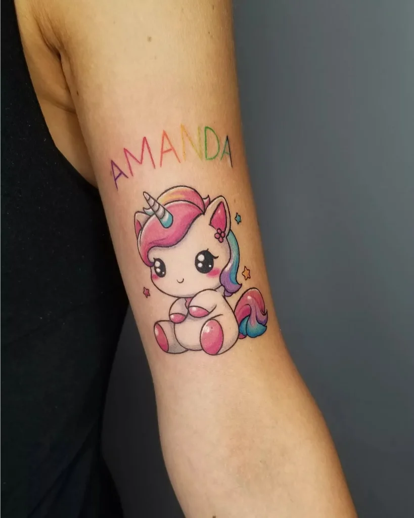 **Adorable Unicorn Companion Tattoo**