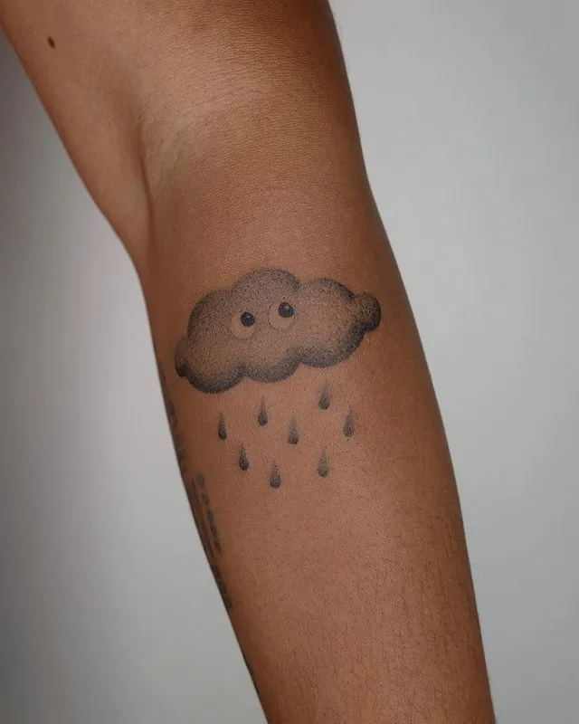 **Smiling Raindrop Cloud Tattoo**