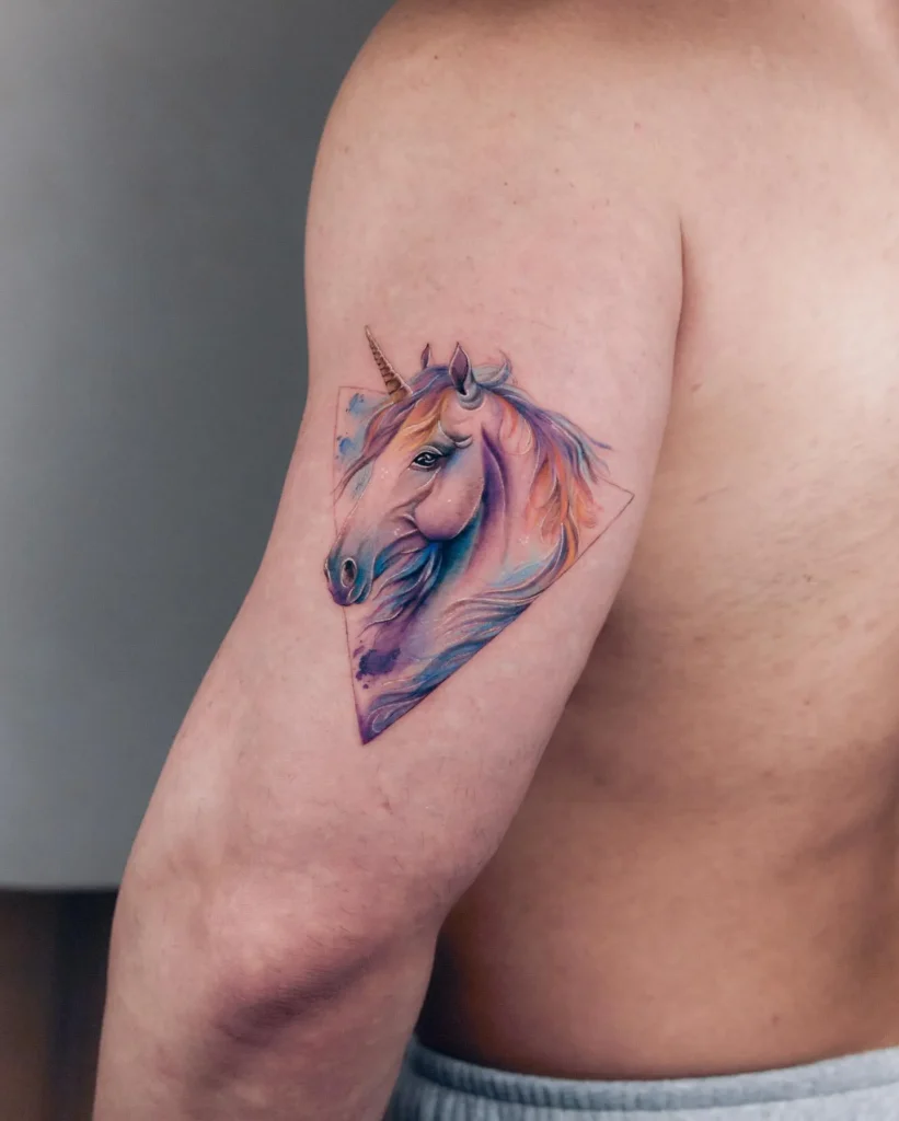 ### Watercolor Unicorn Portrait Tattoo