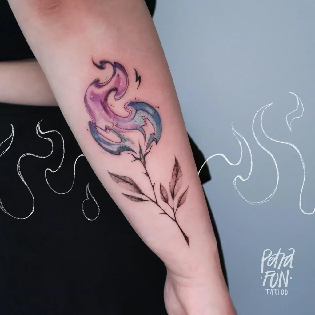 **Whimsical Flame Petal Tattoo**