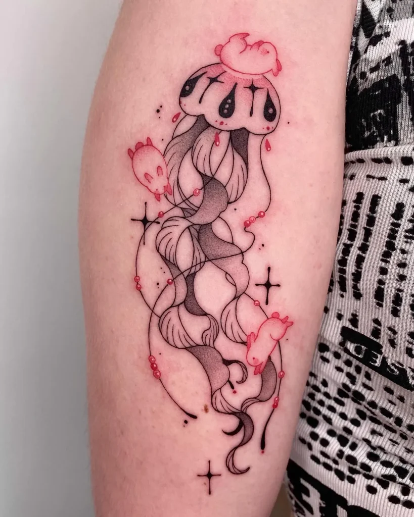 ### Whimsical Pink Jellyfish Tattoo