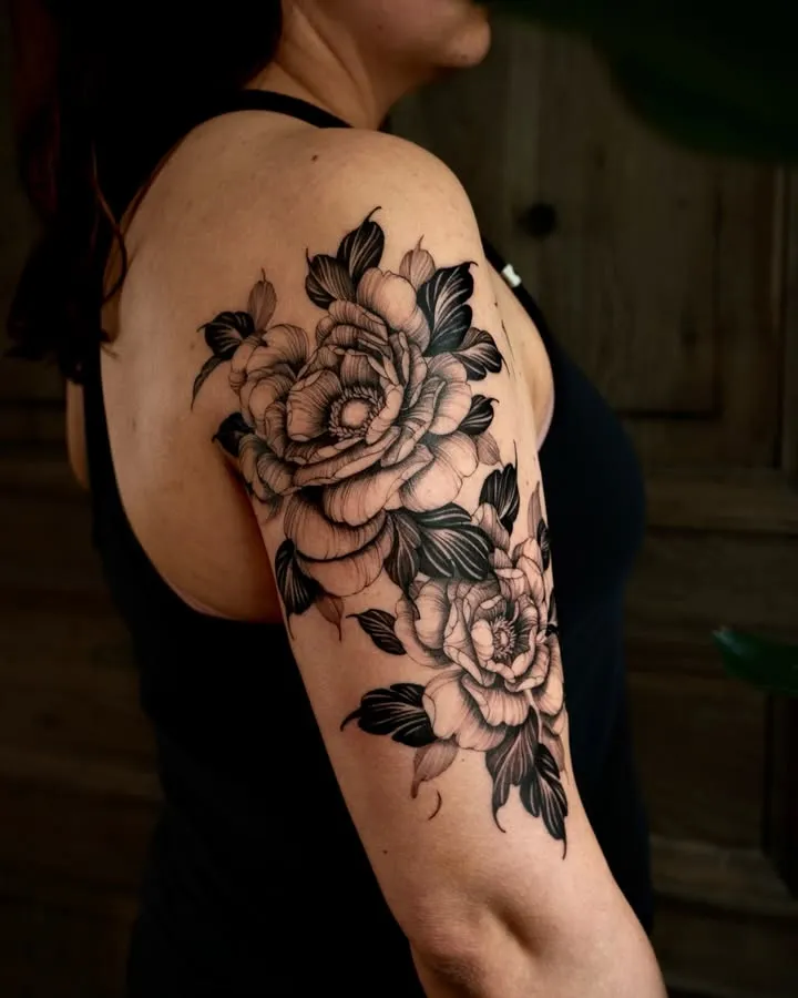 **Bold Peony Elegance Tattoo**