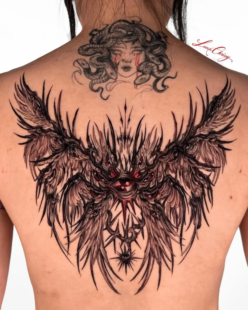 **Fiery Winged Guardian Tattoo**