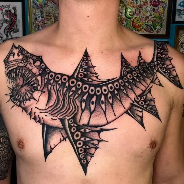 Bold Black Ink Shark Tattoo