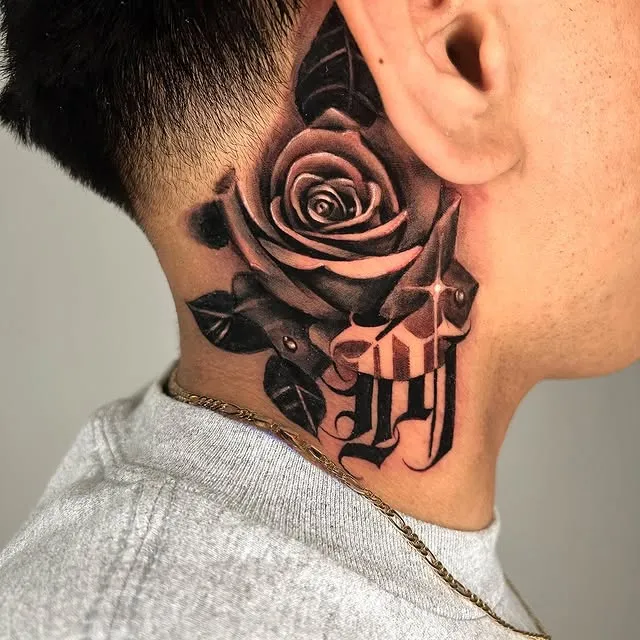 **Bold Neck Bloom Tattoo**