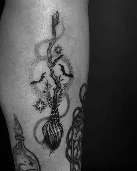 Broomstick and Bats Tattoo