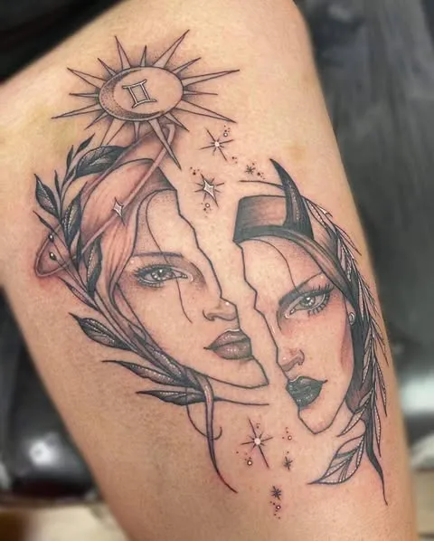 ### Cosmic Gemini Faces Tattoo