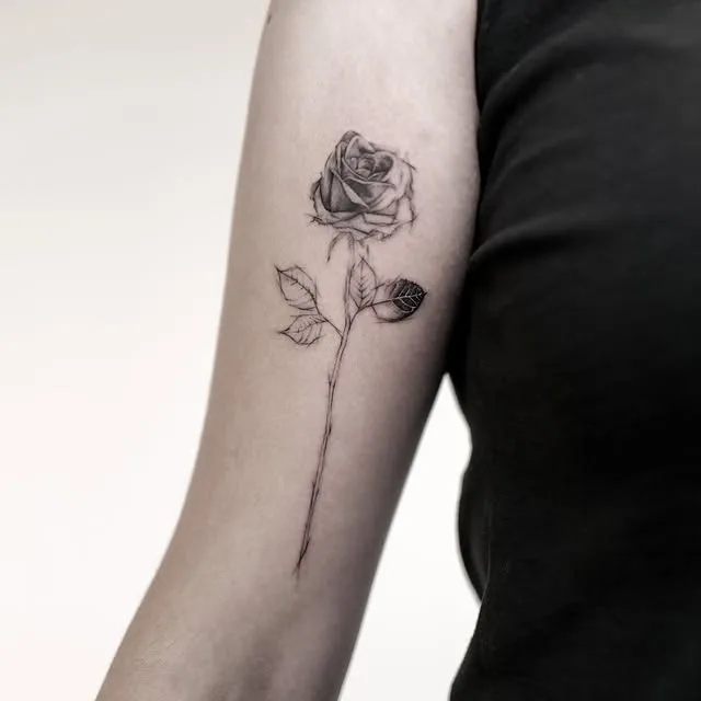 ### Delicate Stem Rose Tattoo