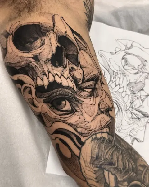 Elegant Skull and Eye Tattoo