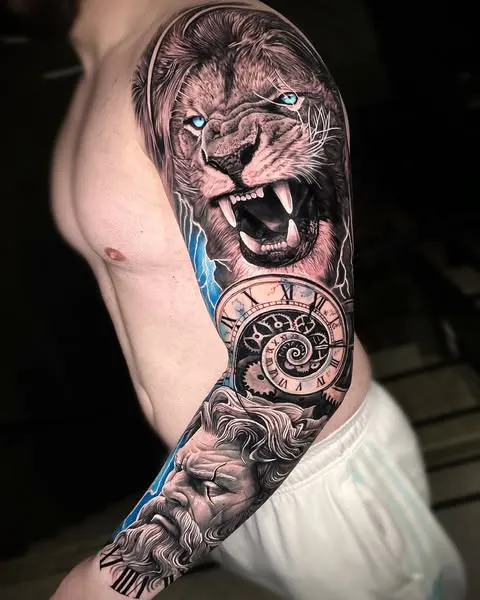 Ferocious Roar Sleeve Tattoo