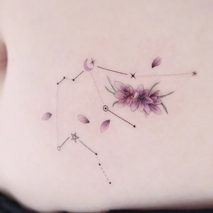 **Floral Celestial Charm Tattoo**