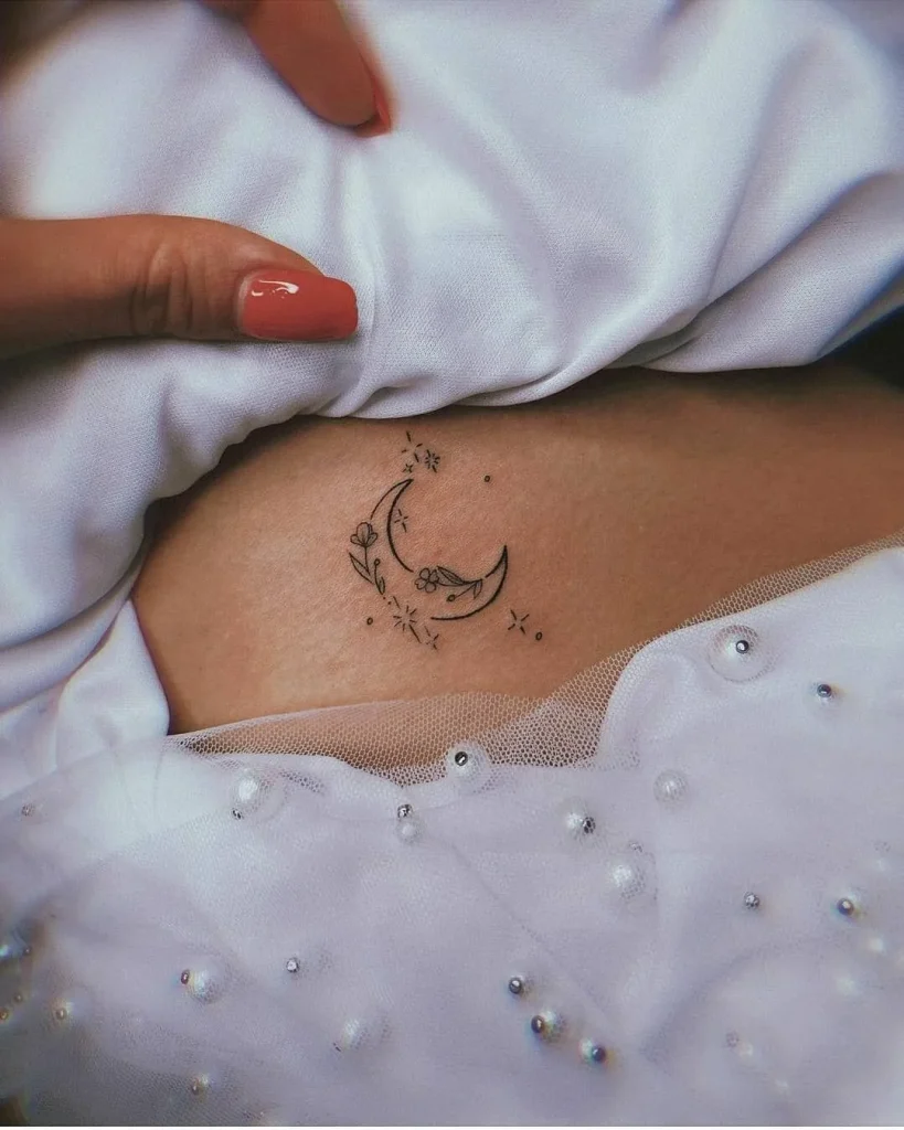 ### Floral Crescent Moon Tattoo