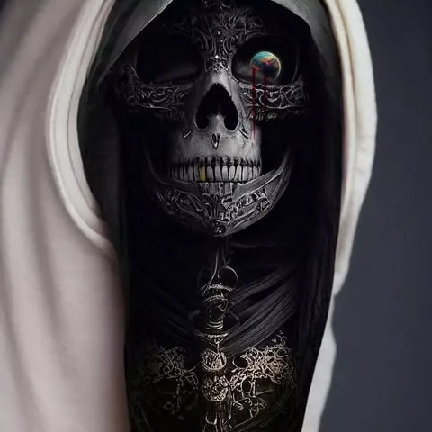 Hooded Enigma Skull Tattoo