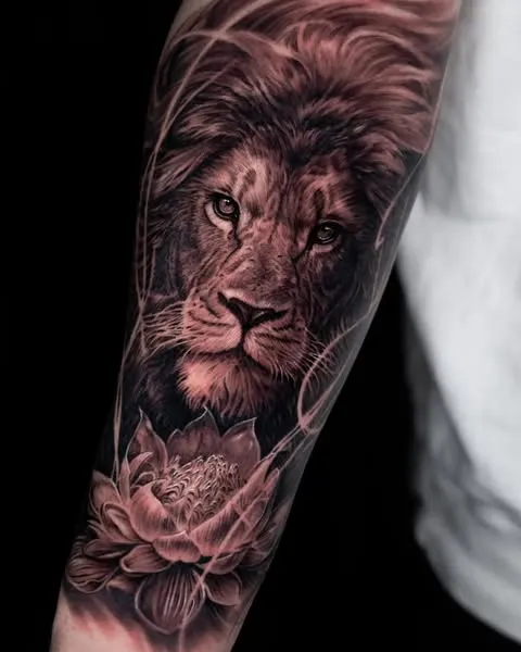 Lion with Lotus Elegance