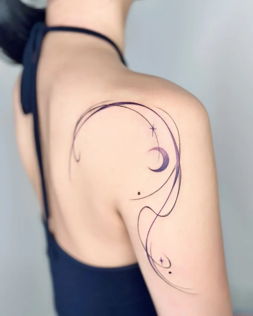 **Mystical Crescent Swirls Tattoo**