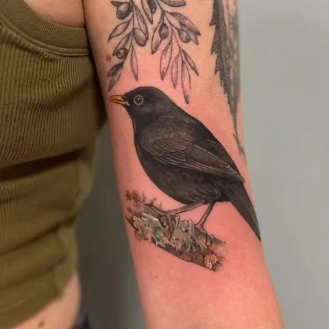 ### Perched Blackbird Tattoo