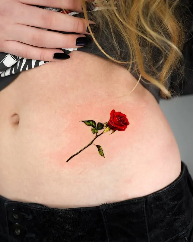 **Petite Stemmed Rose Tattoo**