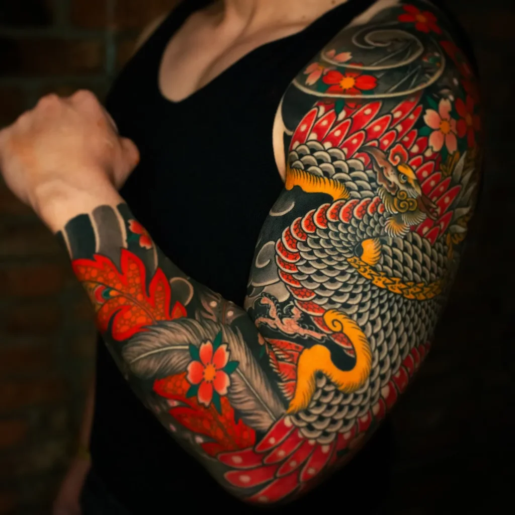 Phoenix with Blossoms Tattoo