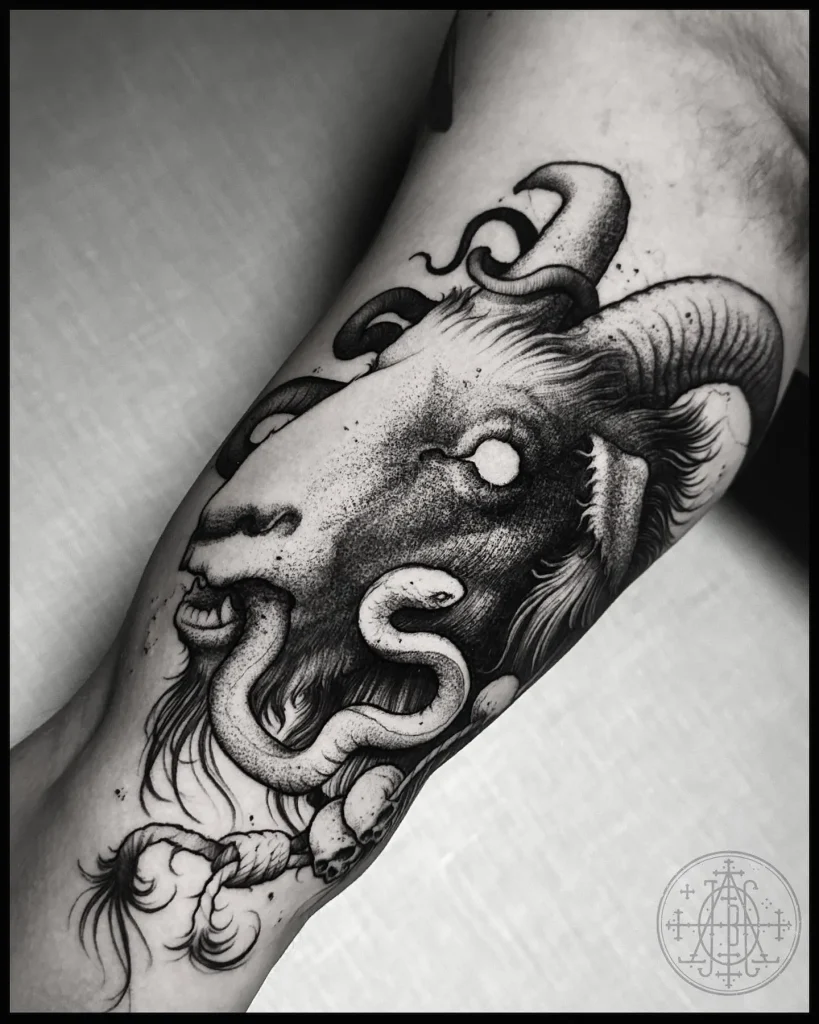 **Ram with Serpents Tattoo**