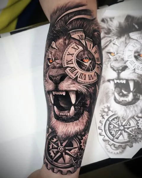 Roaring Lion with Clock