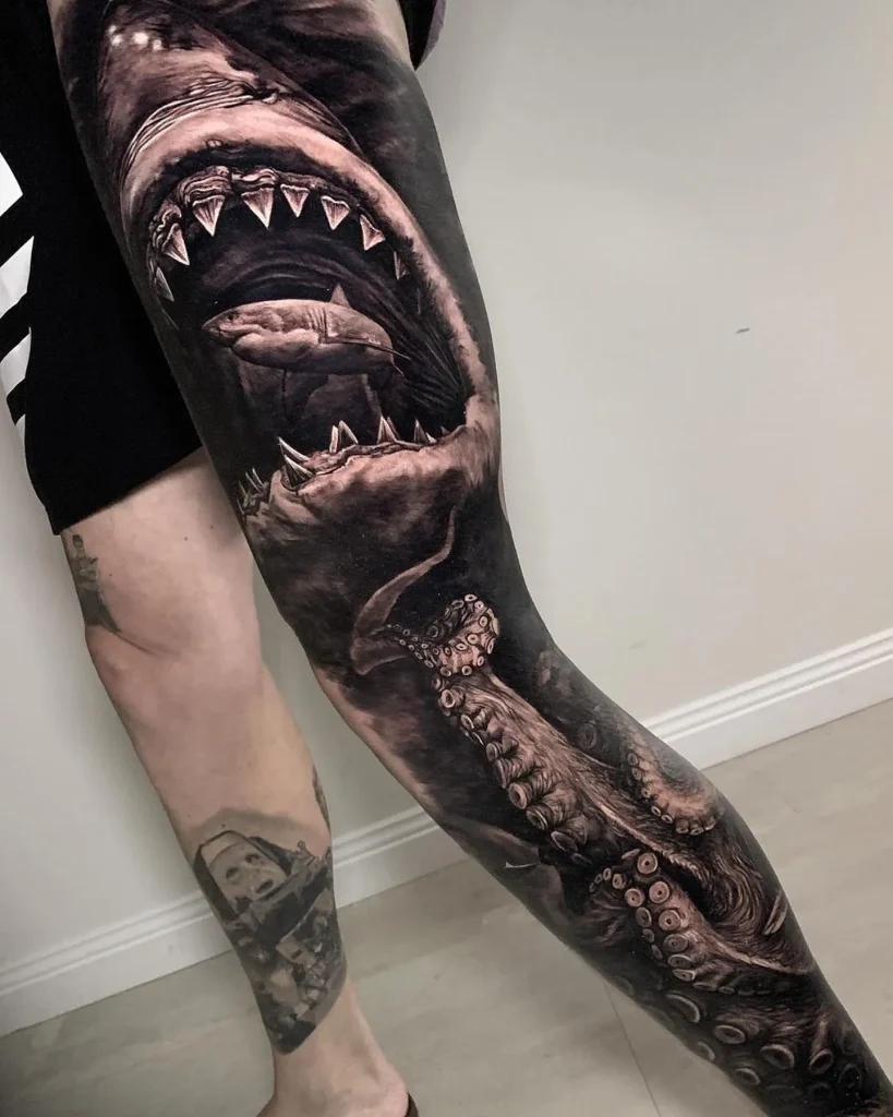 Shark Encounter Sleeve Tattoo