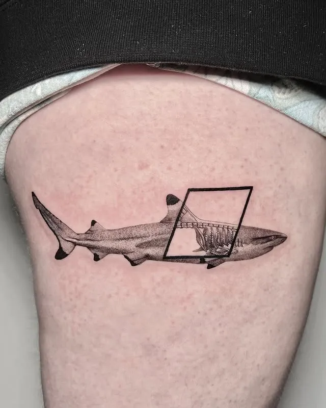 Skeleton Reveal Shark Tattoo