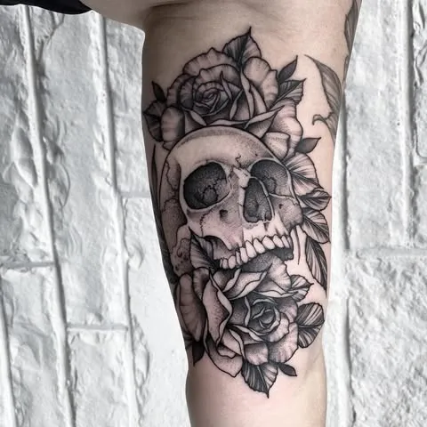 **Skull Amidst Roses**