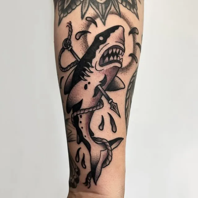 **Spear-Struck Shark Tattoo**